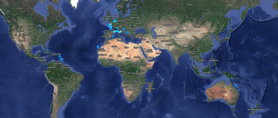 mappemonde des bateaux de nos clients et de nos partenaires